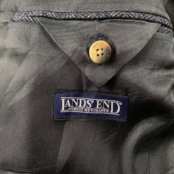 Lands' End Lambs Wool Herringbone Tweed Blazer Sport Coat Men's 40R Blue Gray - Picture 6 of 15